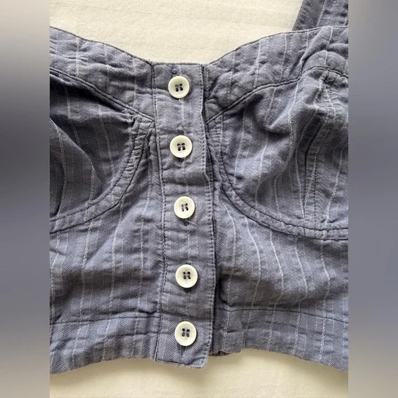Free People Blue & White Bustier Crop Top | Button Front | Size S - Picture 5 of 8